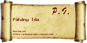 Páhány Ida névjegykártya